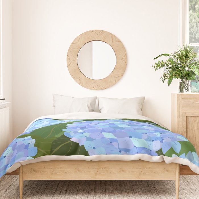 Light Blue Hydrangeas, Preppy Modern Flowers, Botanical, Floral Duvet Cover Gallery Image 3