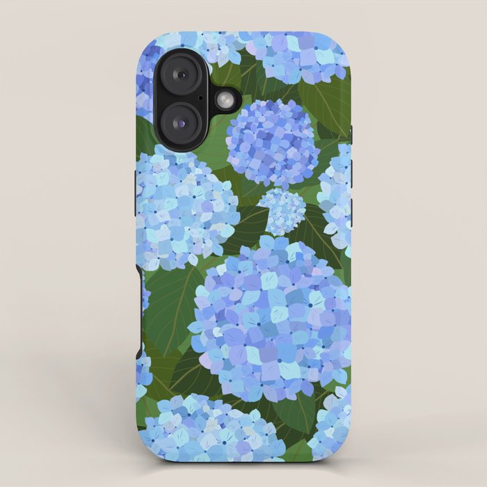 Light Blue Hydrangeas, Preppy Modern Flowers, Botanical, Floral iPhone Case Gallery Image 1