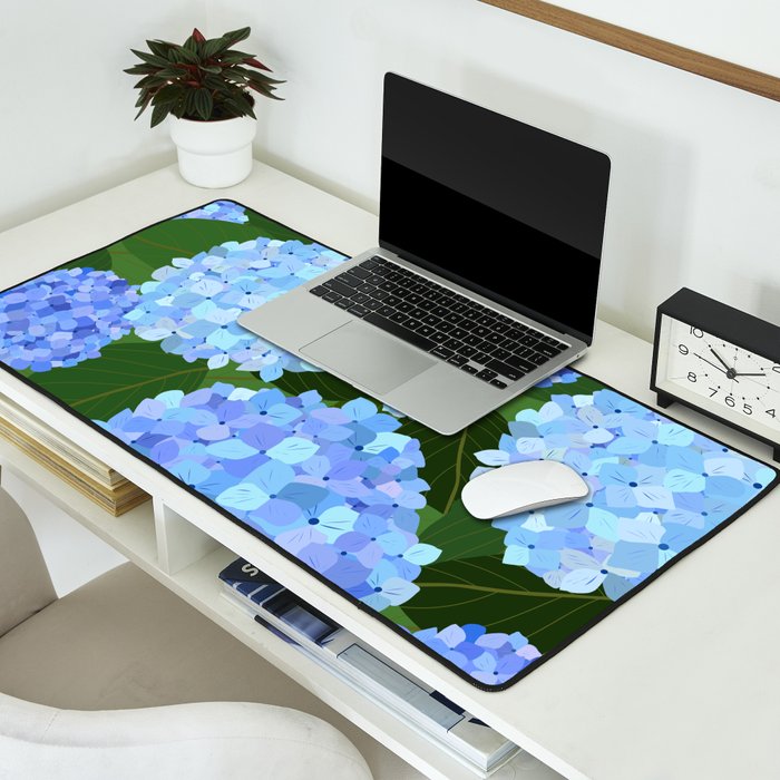 Light Blue Hydrangeas, Preppy Modern Flowers, Botanical, Floral Desk Mat Gallery Image 2