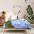 Light Blue Hydrangeas, Preppy Modern Flowers, Botanical, Floral Comforter Gallery Image 3