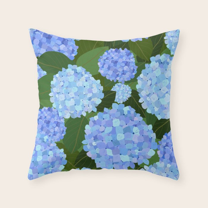Light Blue Hydrangeas, Preppy Modern Flowers, Botanical, Floral Throw Pillow Gallery Image 6