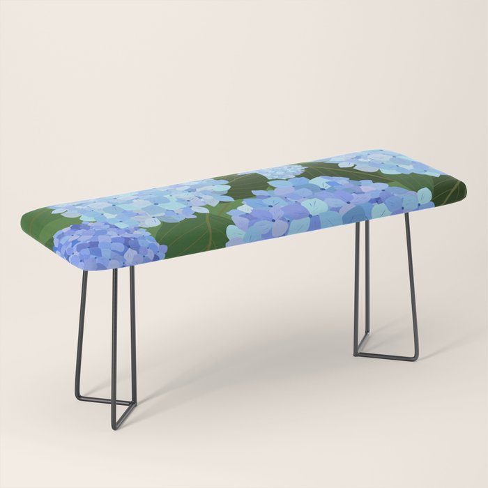 Light Blue Hydrangeas, Preppy Modern Flowers, Botanical, Floral Bench Gallery Image 1