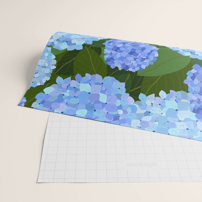 Light Blue Hydrangeas, Preppy Modern Flowers, Botanical, Floral Wrapping Paper Gallery Image 2