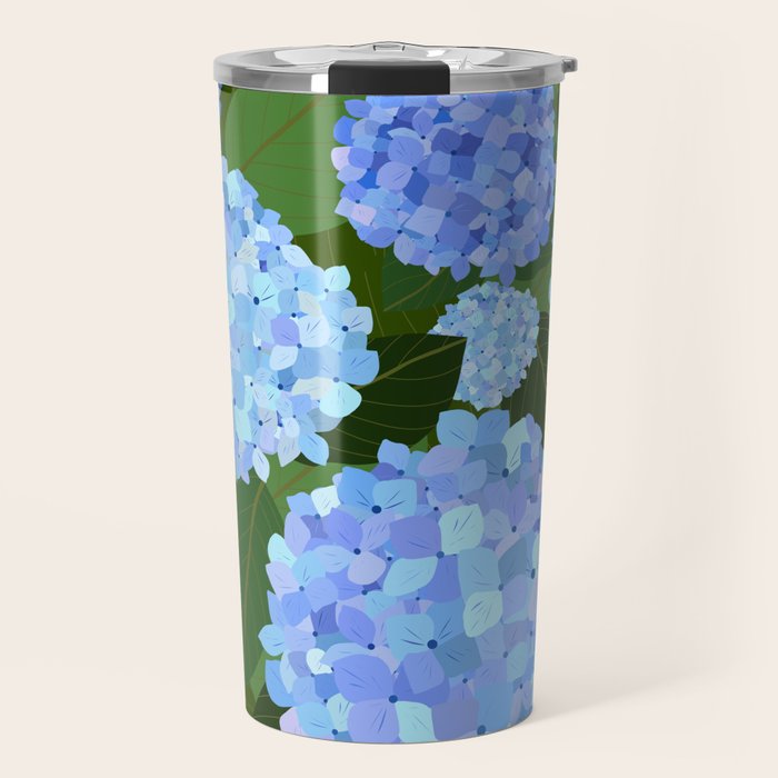 Light Blue Hydrangeas, Preppy Modern Flowers, Botanical, Floral Travel Mug Gallery Image 1