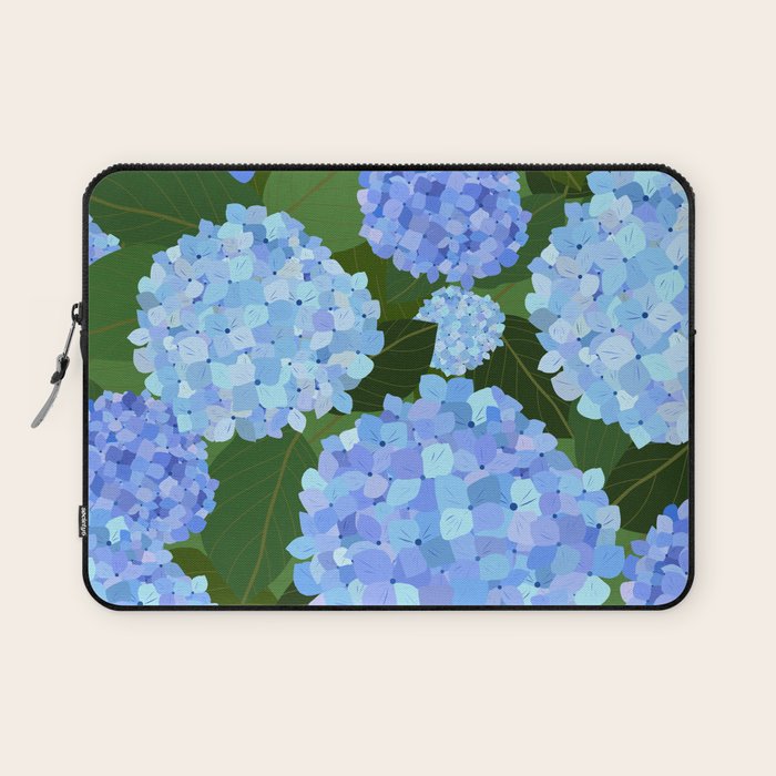Light Blue Hydrangeas, Preppy Modern Flowers, Botanical, Floral Laptop Sleeve Gallery Image 1