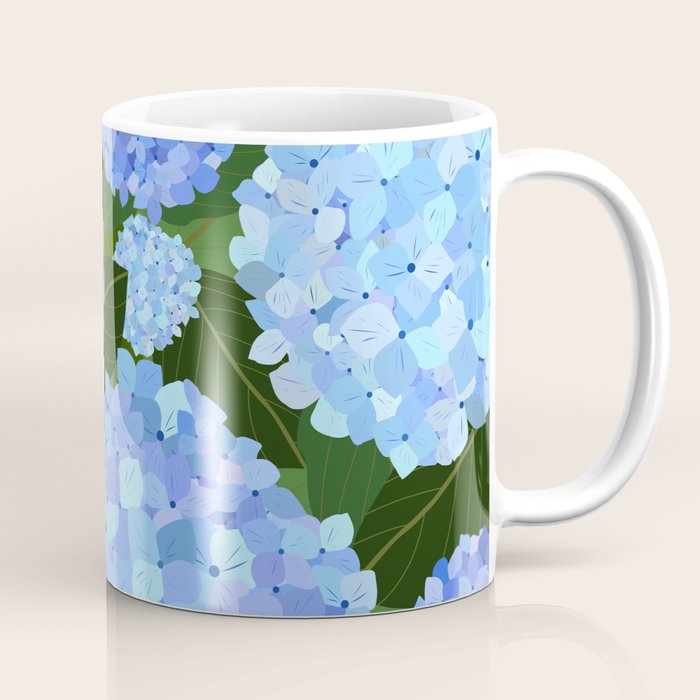 Light Blue Hydrangeas, Preppy Modern Flowers, Botanical, Floral Coffee Mug Gallery Image 1
