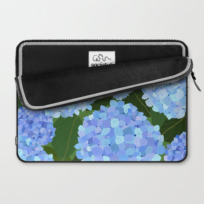 Light Blue Hydrangeas, Preppy Modern Flowers, Botanical, Floral Laptop Sleeve Gallery Image 2