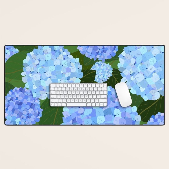 Light Blue Hydrangeas, Preppy Modern Flowers, Botanical, Floral Desk Mat Gallery Image 1