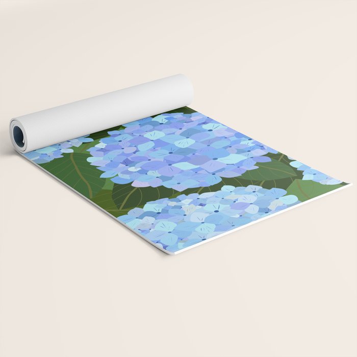 Light Blue Hydrangeas, Preppy Modern Flowers, Botanical, Floral Yoga Mat Gallery Image 2