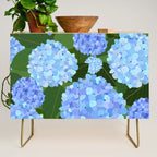 Light Blue Hydrangeas, Preppy Modern Flowers, Botanical, Floral Credenza Gallery Image 1