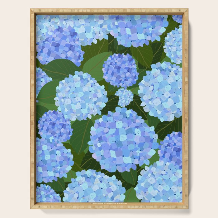 Light Blue Hydrangeas, Preppy Modern Flowers, Botanical, Floral Serving Tray Gallery Image 1