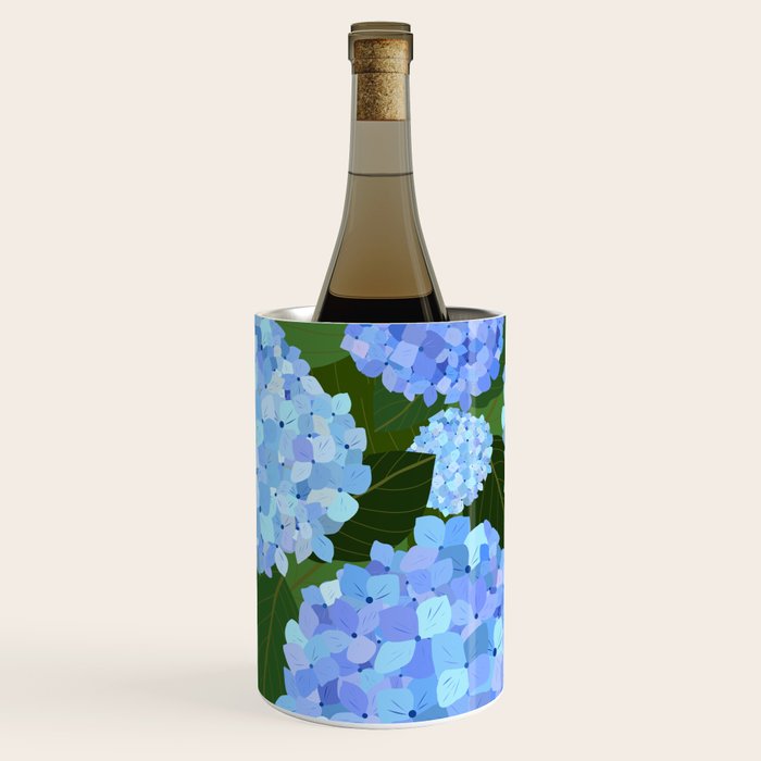 Light Blue Hydrangeas, Preppy Modern Flowers, Botanical, Floral Wine Chiller Gallery Image 1