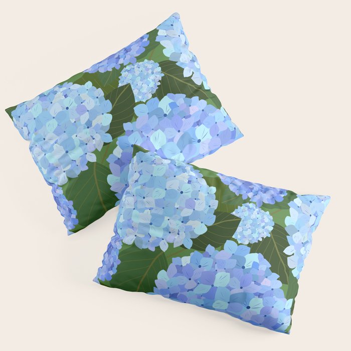 Light Blue Hydrangeas, Preppy Modern Flowers, Botanical, Floral Pillow Sham Gallery Image 1