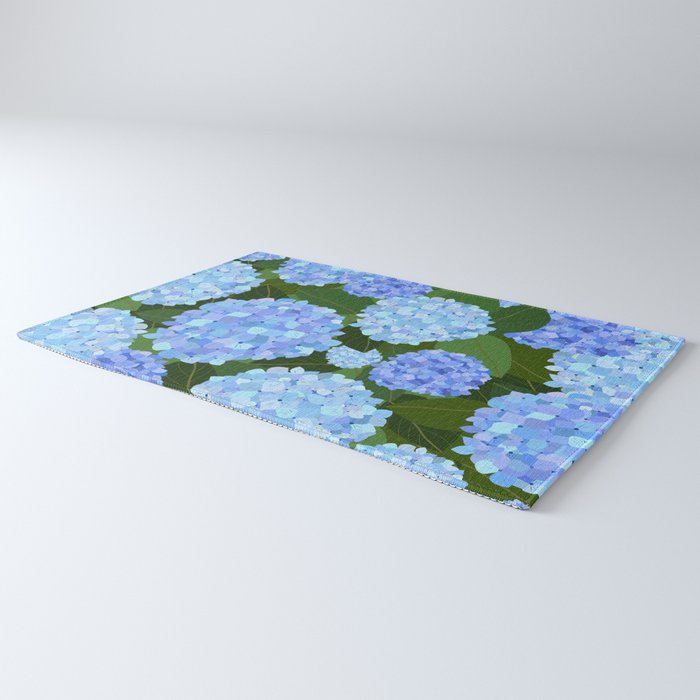 Light Blue Hydrangeas, Preppy Modern Flowers, Botanical, Floral Rug Gallery Image 3