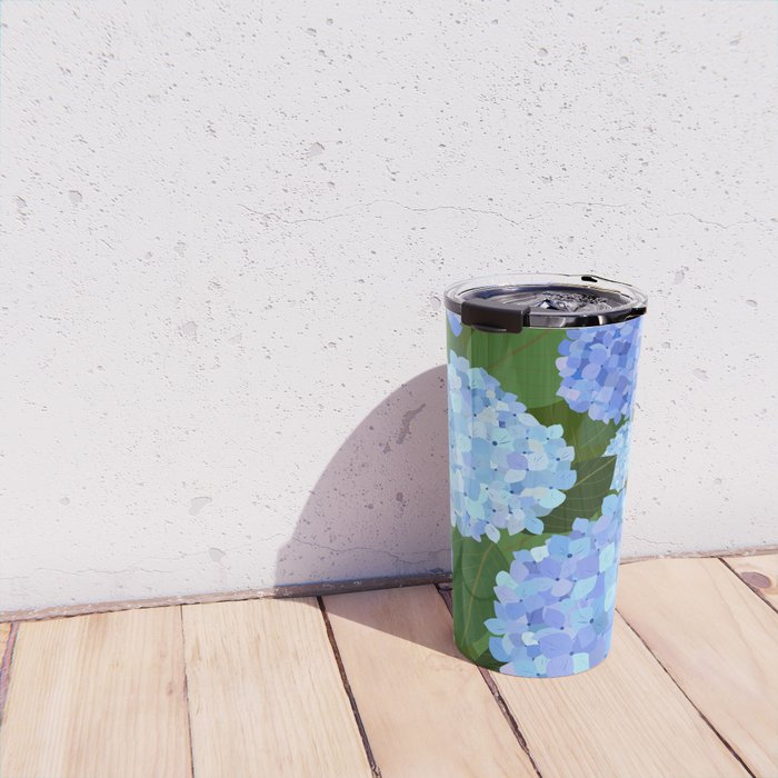 Light Blue Hydrangeas, Preppy Modern Flowers, Botanical, Floral Travel Mug Gallery Image 4