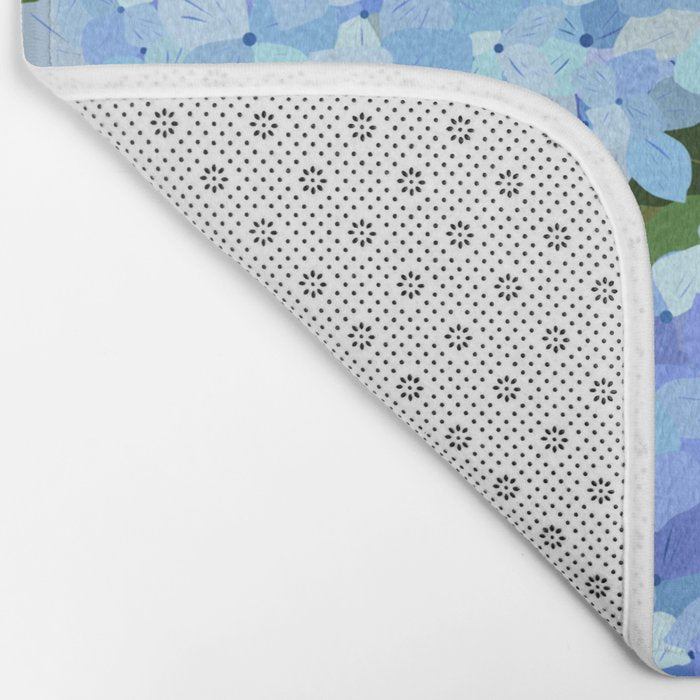 Light Blue Hydrangeas, Preppy Modern Flowers, Botanical, Floral Bath Mat Gallery Image 2