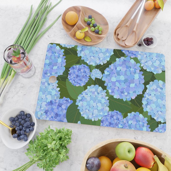 Light Blue Hydrangeas, Preppy Modern Flowers, Botanical, Floral Cutting Board Gallery Image 2