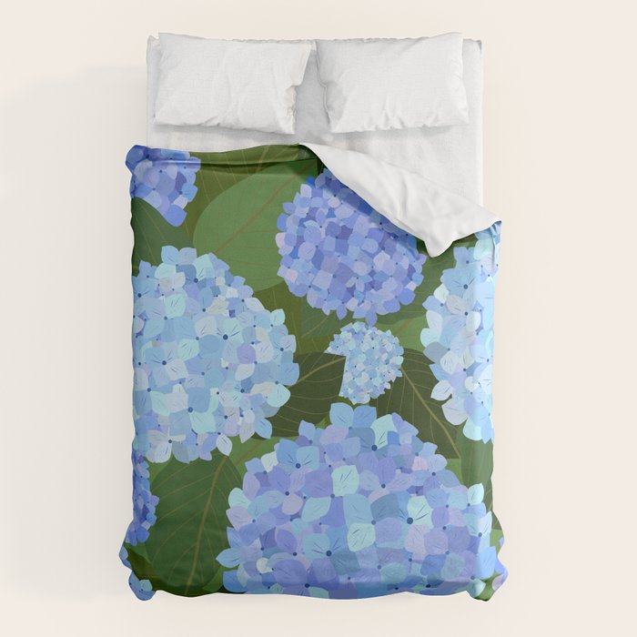 Light Blue Hydrangeas, Preppy Modern Flowers, Botanical, Floral Duvet Cover Gallery Image 1