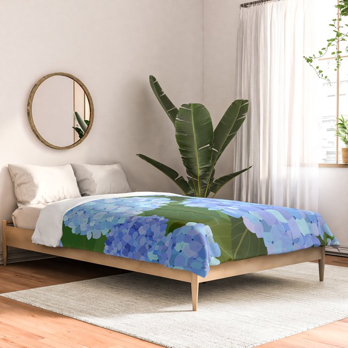 Light Blue Hydrangeas, Preppy Modern Flowers, Botanical, Floral Comforter Gallery Image 2