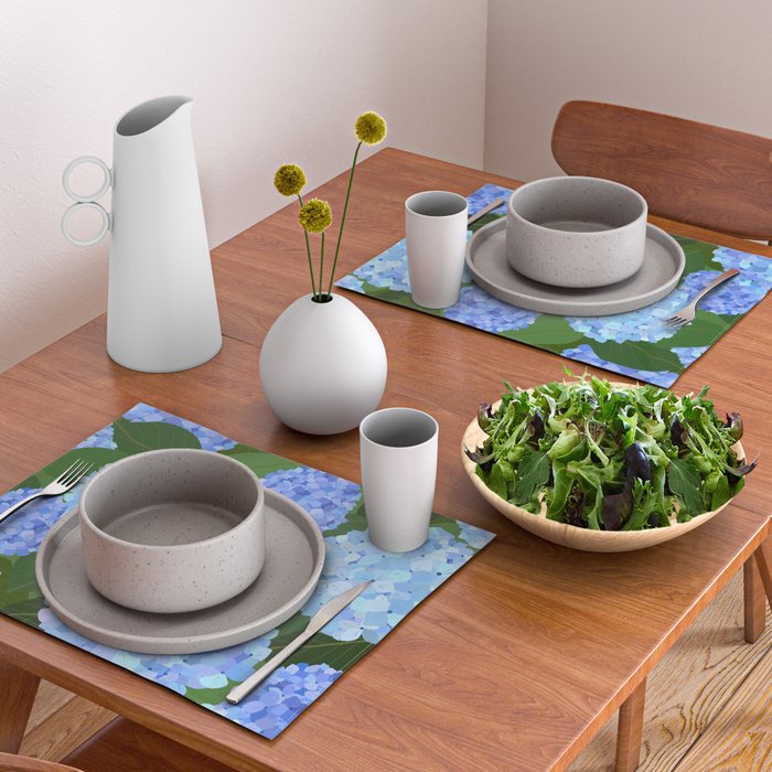 Light Blue Hydrangeas, Preppy Modern Flowers, Botanical, Floral Placemat Gallery Image 2