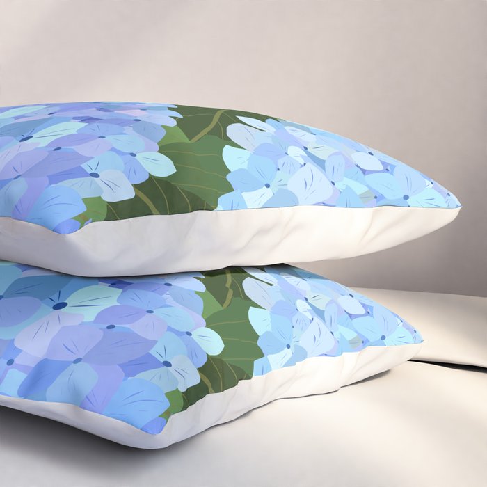 Light Blue Hydrangeas, Preppy Modern Flowers, Botanical, Floral Pillow Sham Gallery Image 3
