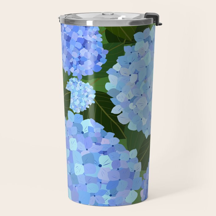 Light Blue Hydrangeas, Preppy Modern Flowers, Botanical, Floral Travel Mug Gallery Image 2