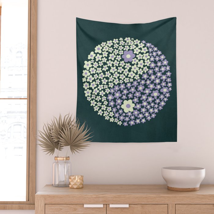 Floral yin-yang Wall Tapestry Gallery Image 2