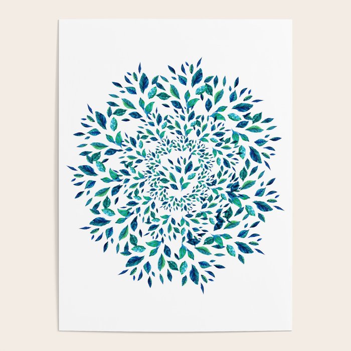 Blue Leaves Mandala Poster Gallery Image 4