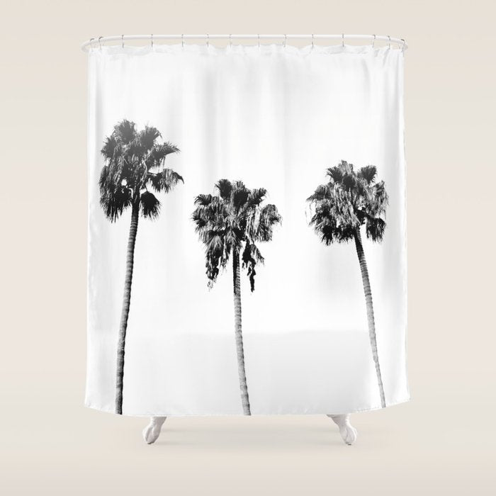 Black + White Palm Trees Shower Curtain Gallery Image 1