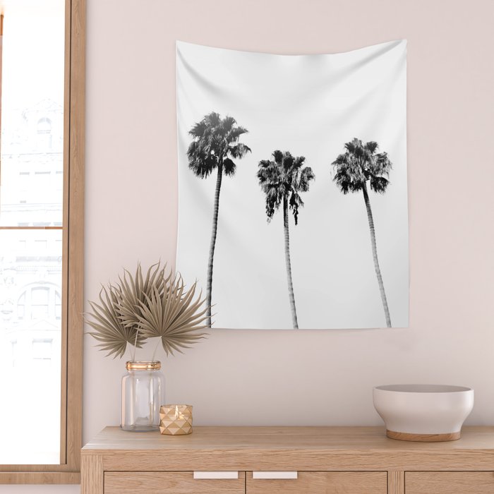 Black + White Palm Trees Wall Tapestry Gallery Image 2