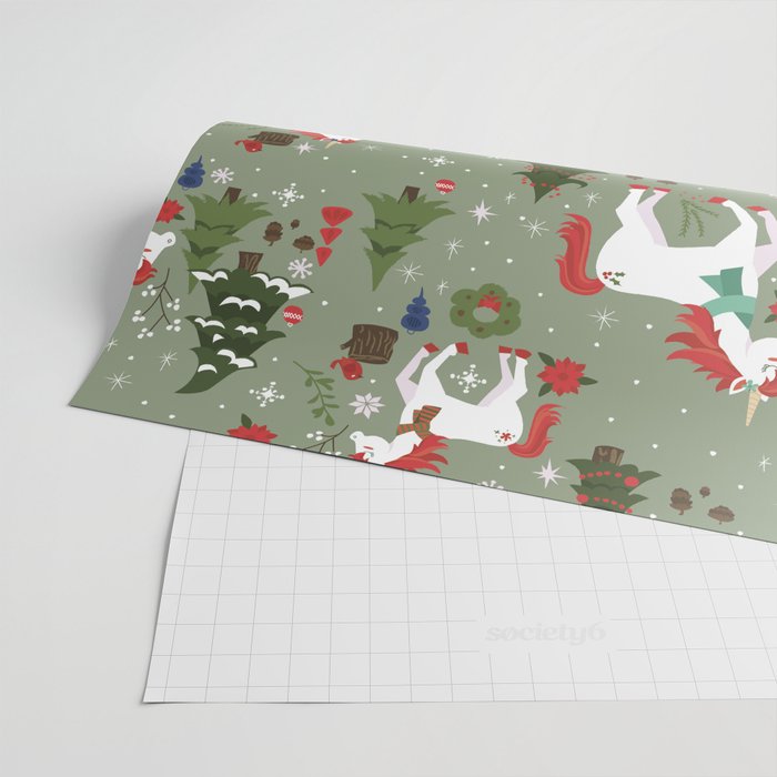 Christmas Winter Unicorn Pattern Wrapping Paper Gallery Image 2