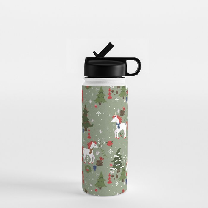 Christmas Winter Unicorn Pattern Water Bottle Gallery Image 1