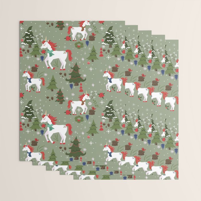 Christmas Winter Unicorn Pattern Wrapping Paper Gallery Image 3