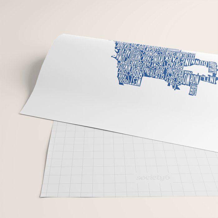 Chicago Neighborhood Map in Blue Wrapping Paper Gallery Image 2