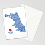 Chicago Neighborhood Map in Blue Stationery Card Gallery Image 2