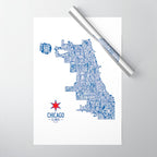 Chicago Neighborhood Map in Blue Wrapping Paper Gallery Image 1