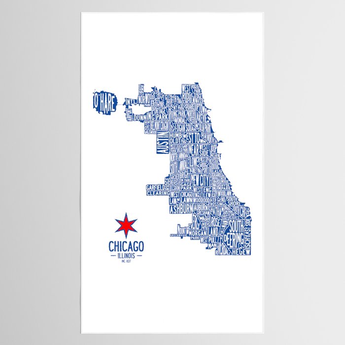 Chicago Neighborhood Map in Blue Tablecloth Gallery Image 2