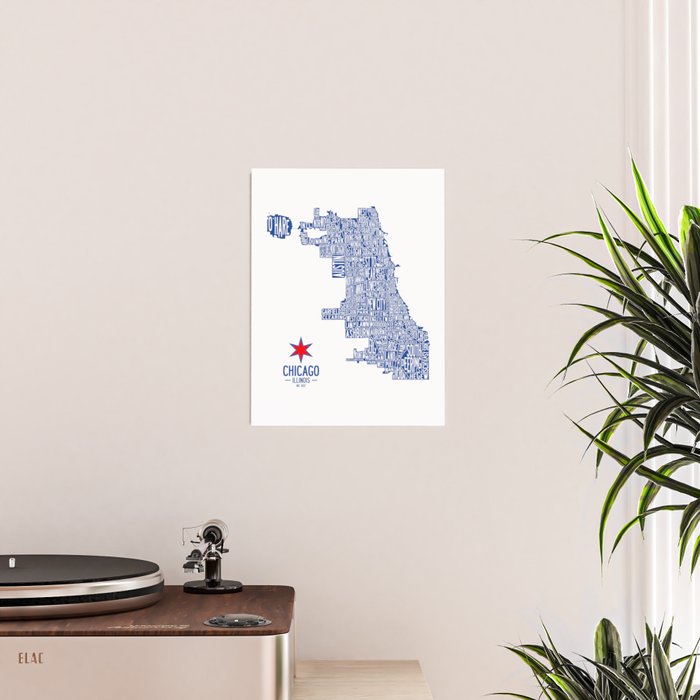 Chicago Neighborhood Map in Blue Poster Gallery Image 2