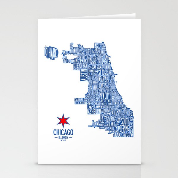 Chicago Neighborhood Map in Blue Stationery Card Gallery Image 2