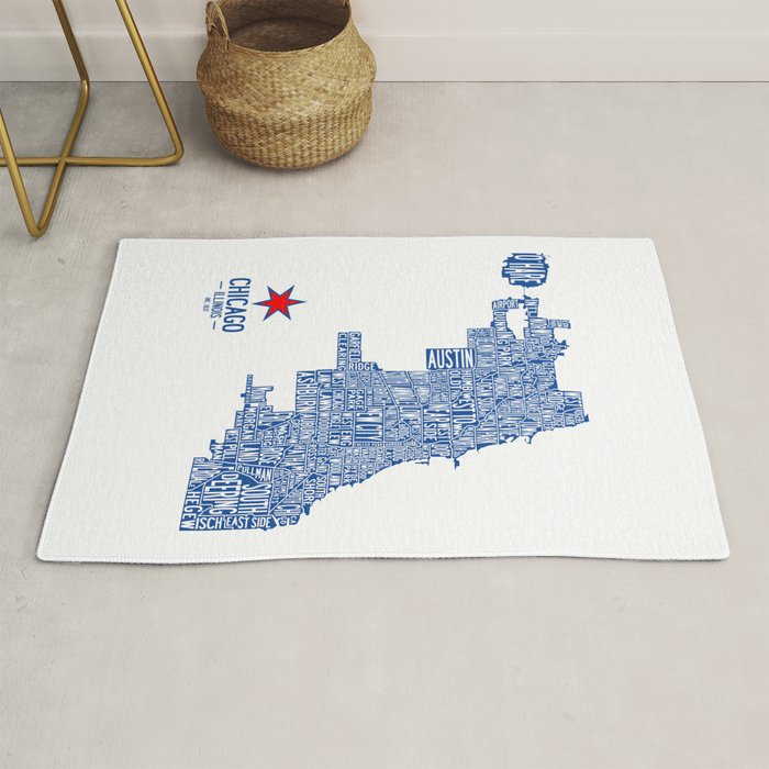 Chicago Neighborhood Map in Blue Rug Gallery Image 1