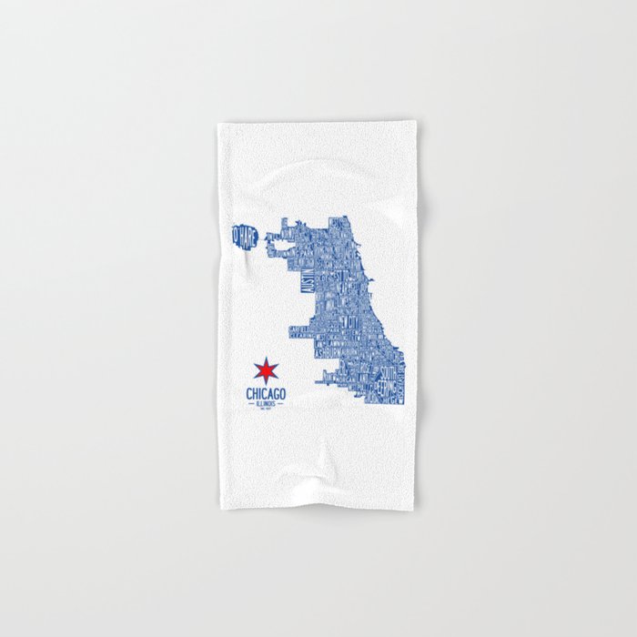 Chicago Neighborhood Map in Blue Bath Towel Gallery Image 1