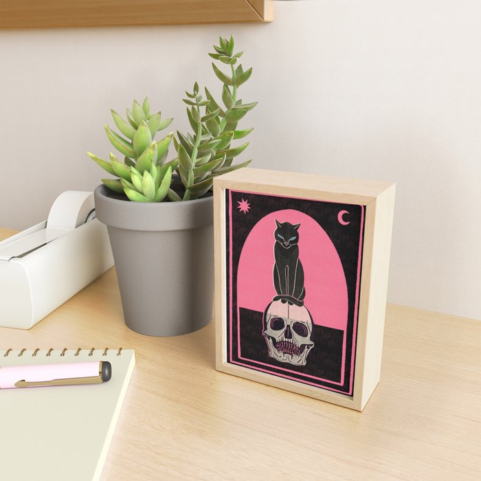Black Cat on Skull Mini Art Print Gallery Image 2