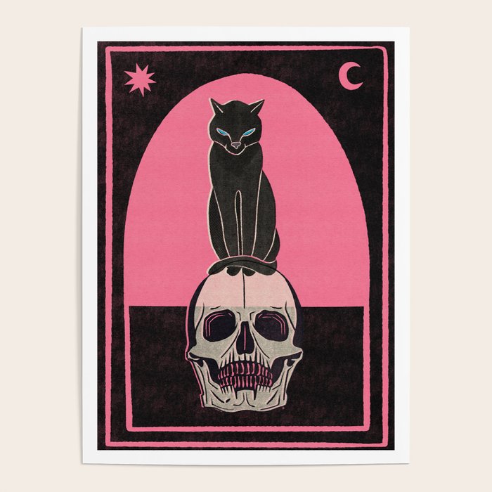 Black Cat on Skull Poster Gallery Image 4