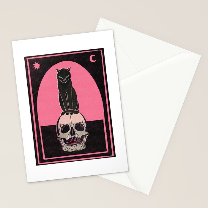 Black Cat on Skull Stationery Card Gallery Image 2