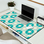 Mid Century Modern Atomic Stars Light Pastel Teal and Cream Retro Checkered Starburst Pattern Desk Mat Gallery Image 2