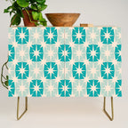 Mid Century Modern Atomic Stars Light Pastel Teal and Cream Retro Checkered Starburst Pattern Credenza Gallery Image 1