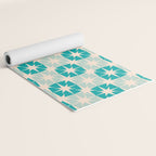 Mid Century Modern Atomic Stars Light Pastel Teal and Cream Retro Checkered Starburst Pattern Yoga Mat Gallery Image 2