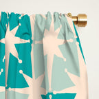 Mid Century Modern Atomic Stars Light Pastel Teal and Cream Retro Checkered Starburst Pattern Window Curtain Gallery Image 2