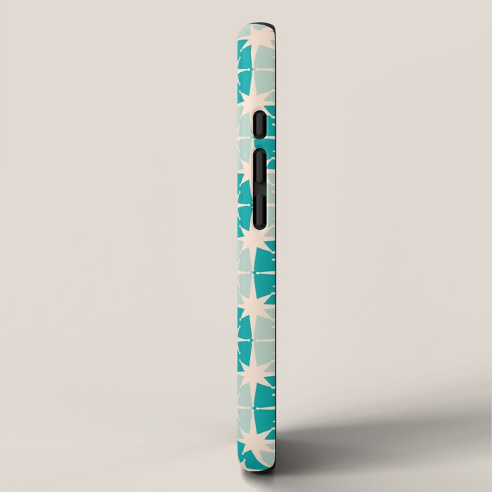 Mid Century Modern Atomic Stars Light Pastel Teal and Cream Retro Checkered Starburst Pattern iPhone Case Gallery Image 2