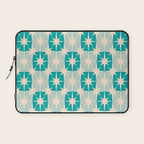 Mid Century Modern Atomic Stars Light Pastel Teal and Cream Retro Checkered Starburst Pattern Laptop Sleeve Gallery Image 1